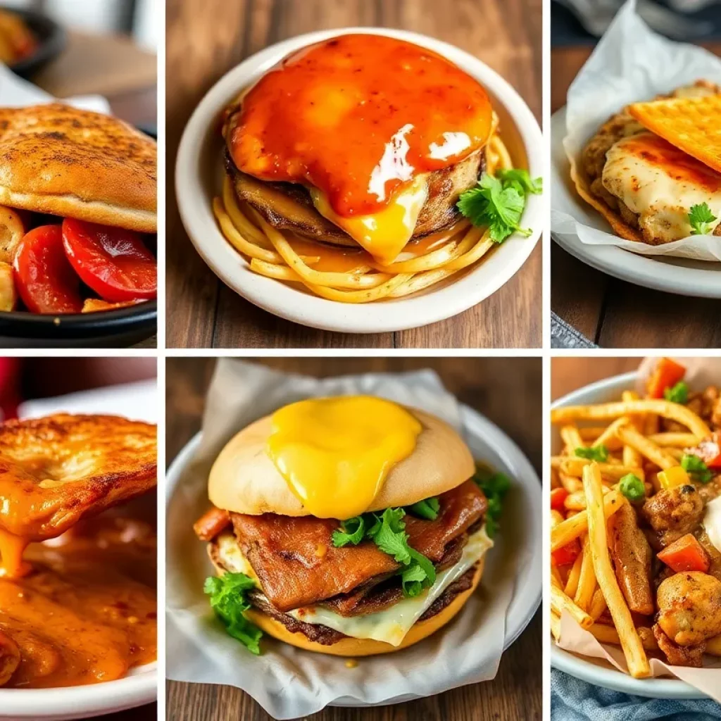 Collage of comfort food from various hole-in-the-wall restaurants in Huntsville.