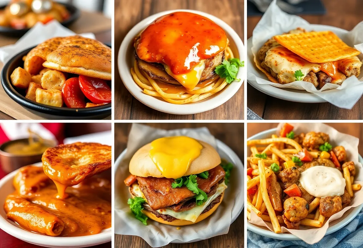 Collage of comfort food from various hole-in-the-wall restaurants in Huntsville.