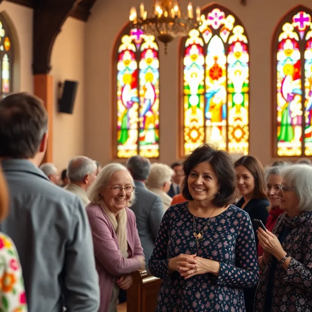 Community members gathering in remembrance at a church