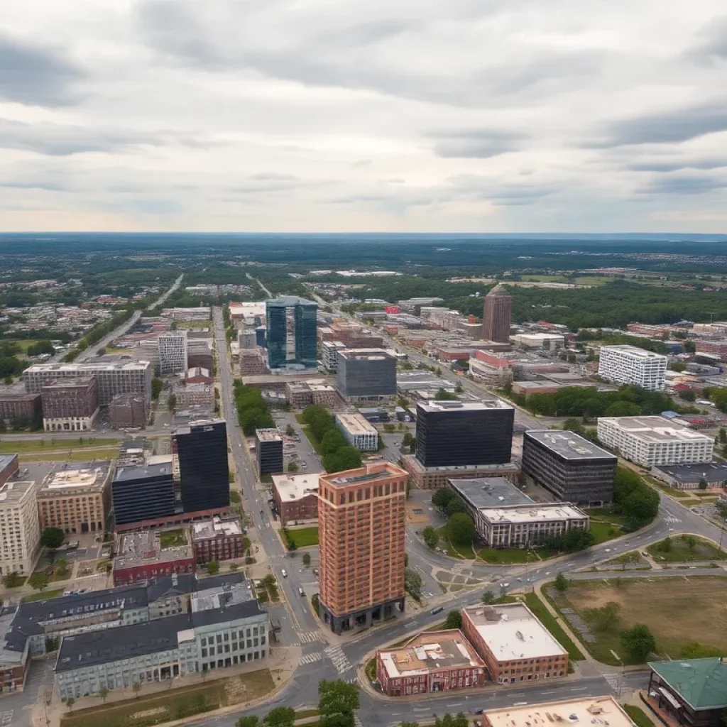 Aerial view of Huntsville, Alabama showcasing cityscape.