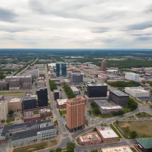 Aerial view of Huntsville, Alabama showcasing cityscape.