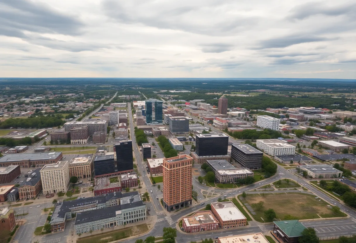 Aerial view of Huntsville, Alabama showcasing cityscape.