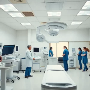 Leadership team at Huntsville Hospital working in a modern healthcare environment