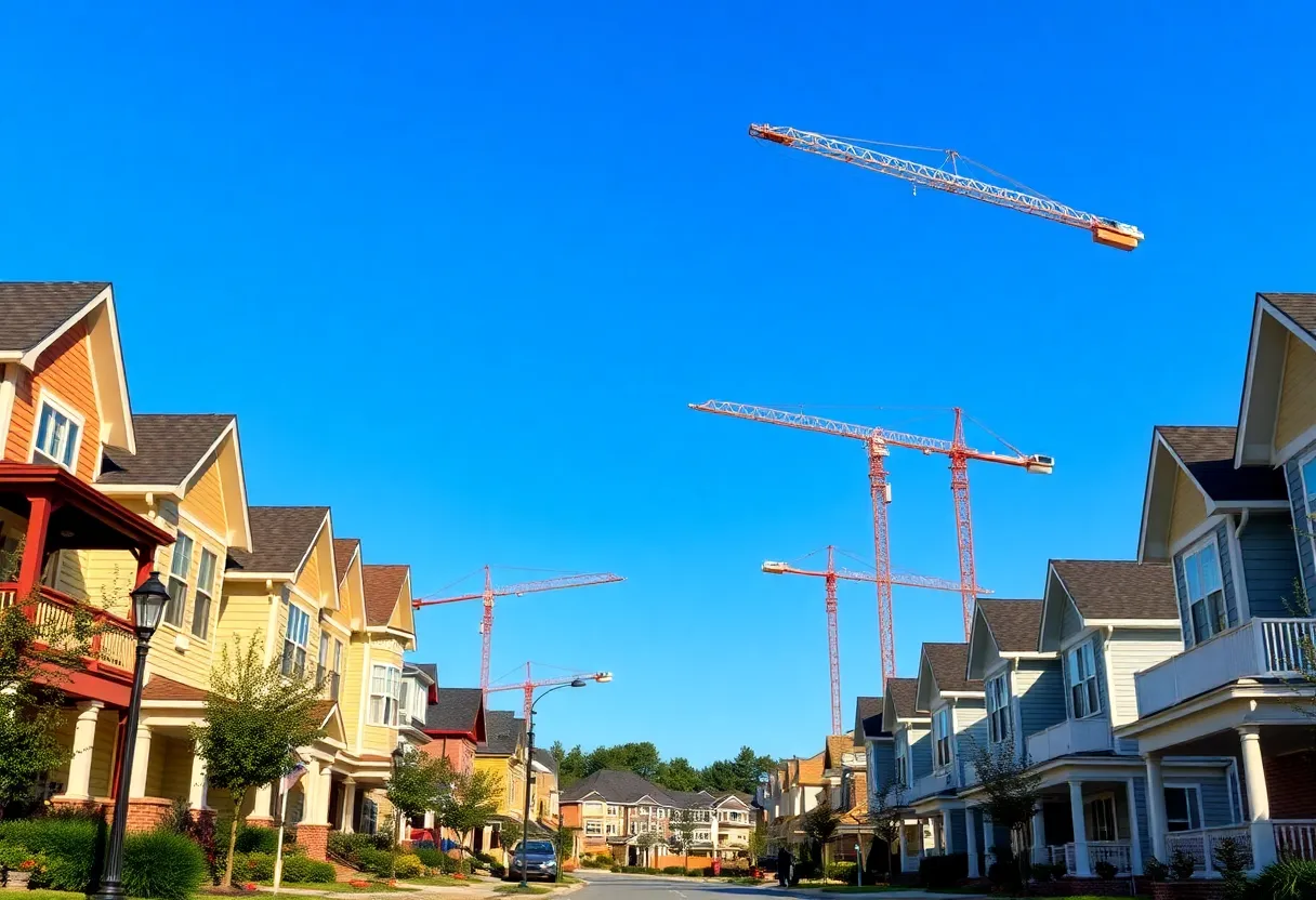 Streetscape of Huntsville, Alabama with homes and construction in background