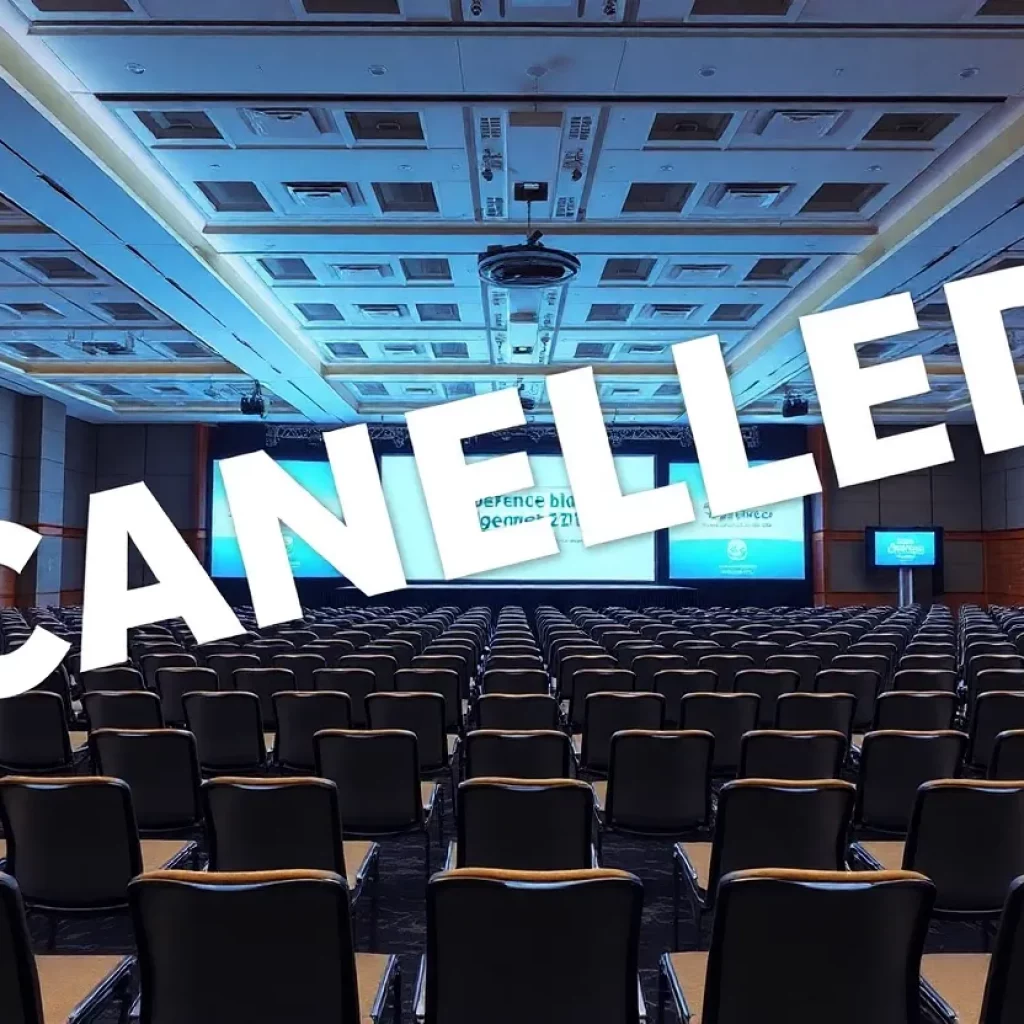 Empty conference room for the canceled Huntsville industry summit