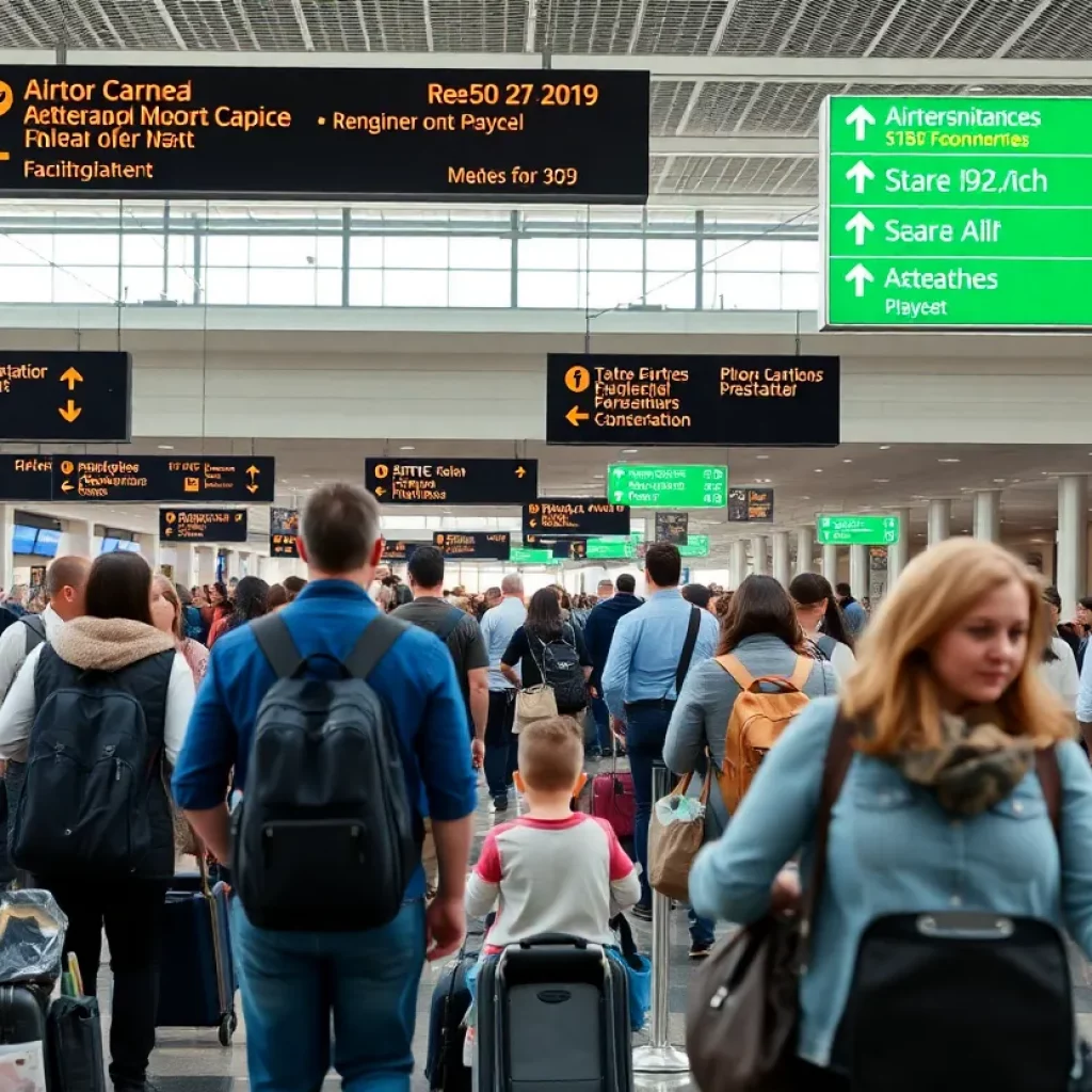 Passengers in Huntsville International Airport terminal
