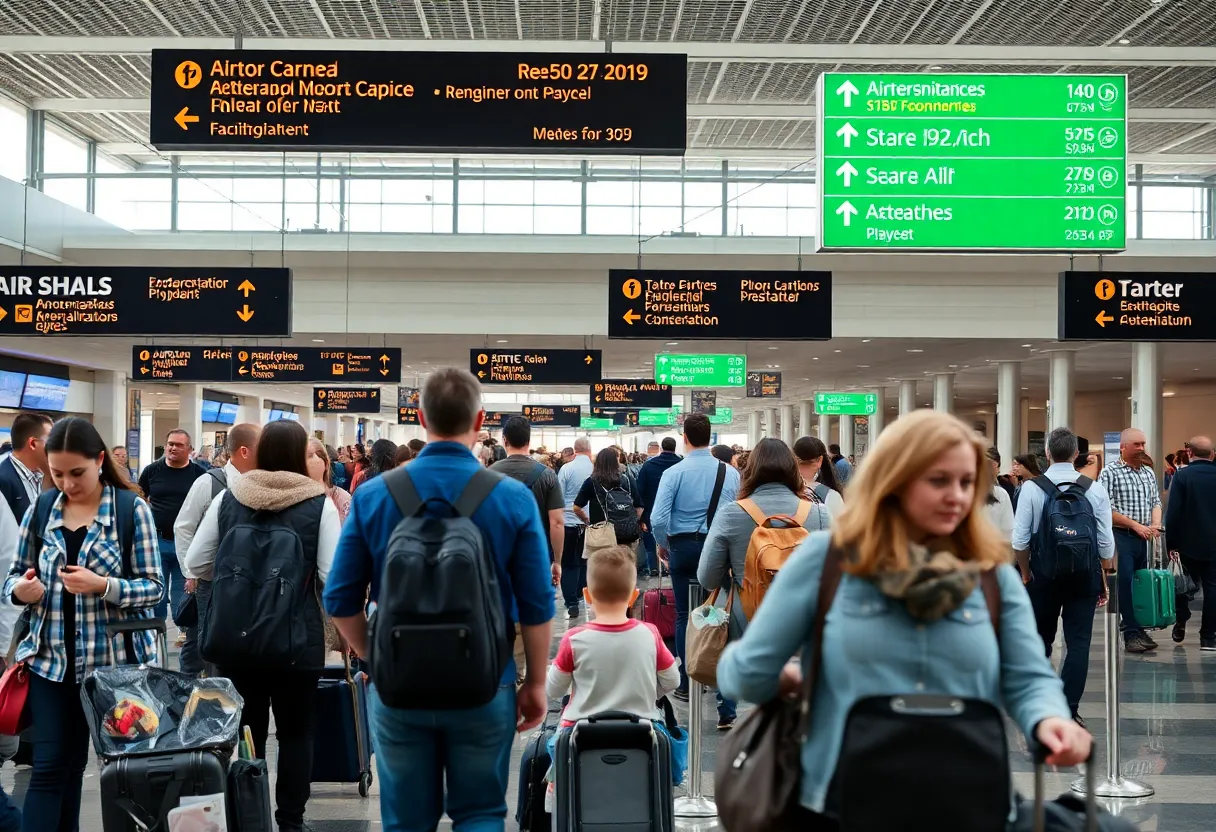 Passengers in Huntsville International Airport terminal
