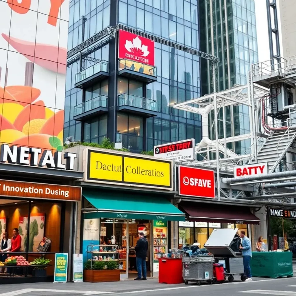 Cityscape with new businesses in Huntsville, Alabama