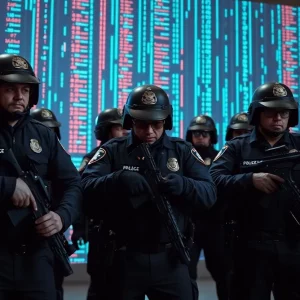 Police officers engaged in an undercover operation against child predators