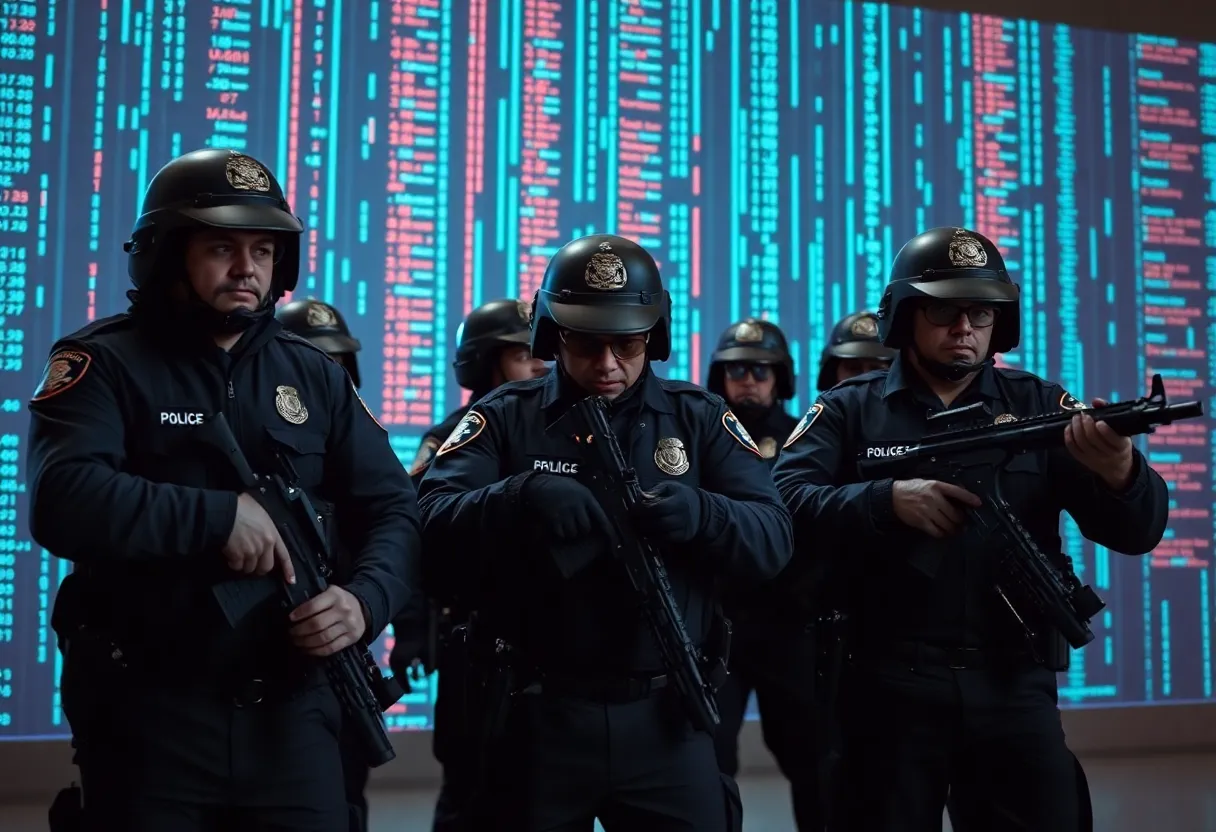 Police officers engaged in an undercover operation against child predators