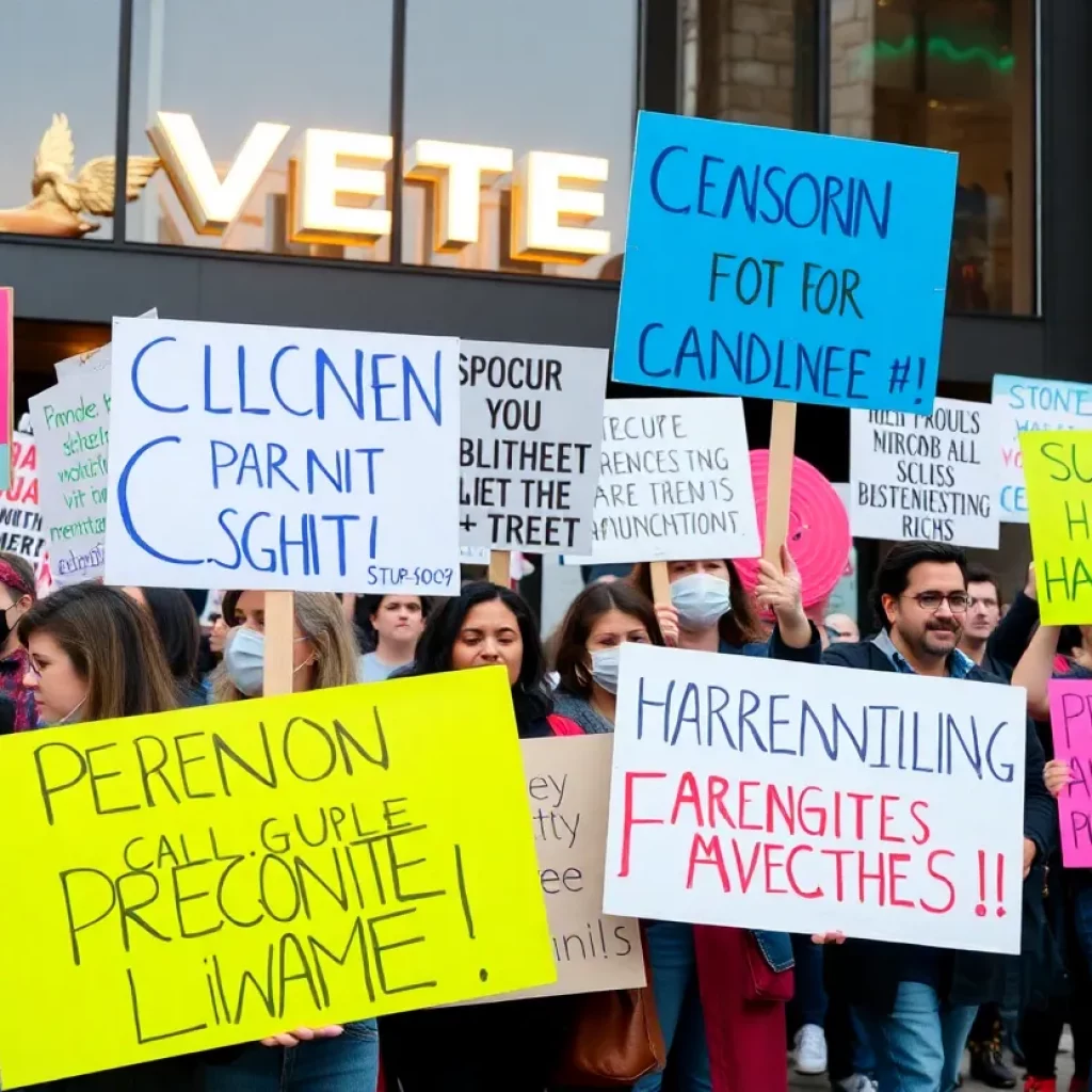 Demonstrators at a protest in Huntsville, Alabama
