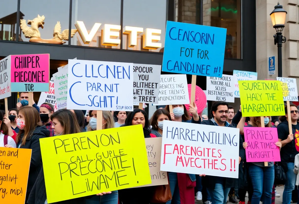 Demonstrators at a protest in Huntsville, Alabama