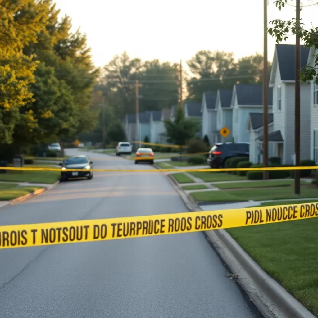 A crime scene investigation with police tape in a Huntsville neighborhood.