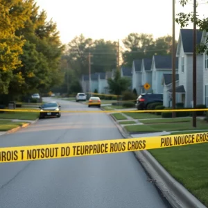 A crime scene investigation with police tape in a Huntsville neighborhood.