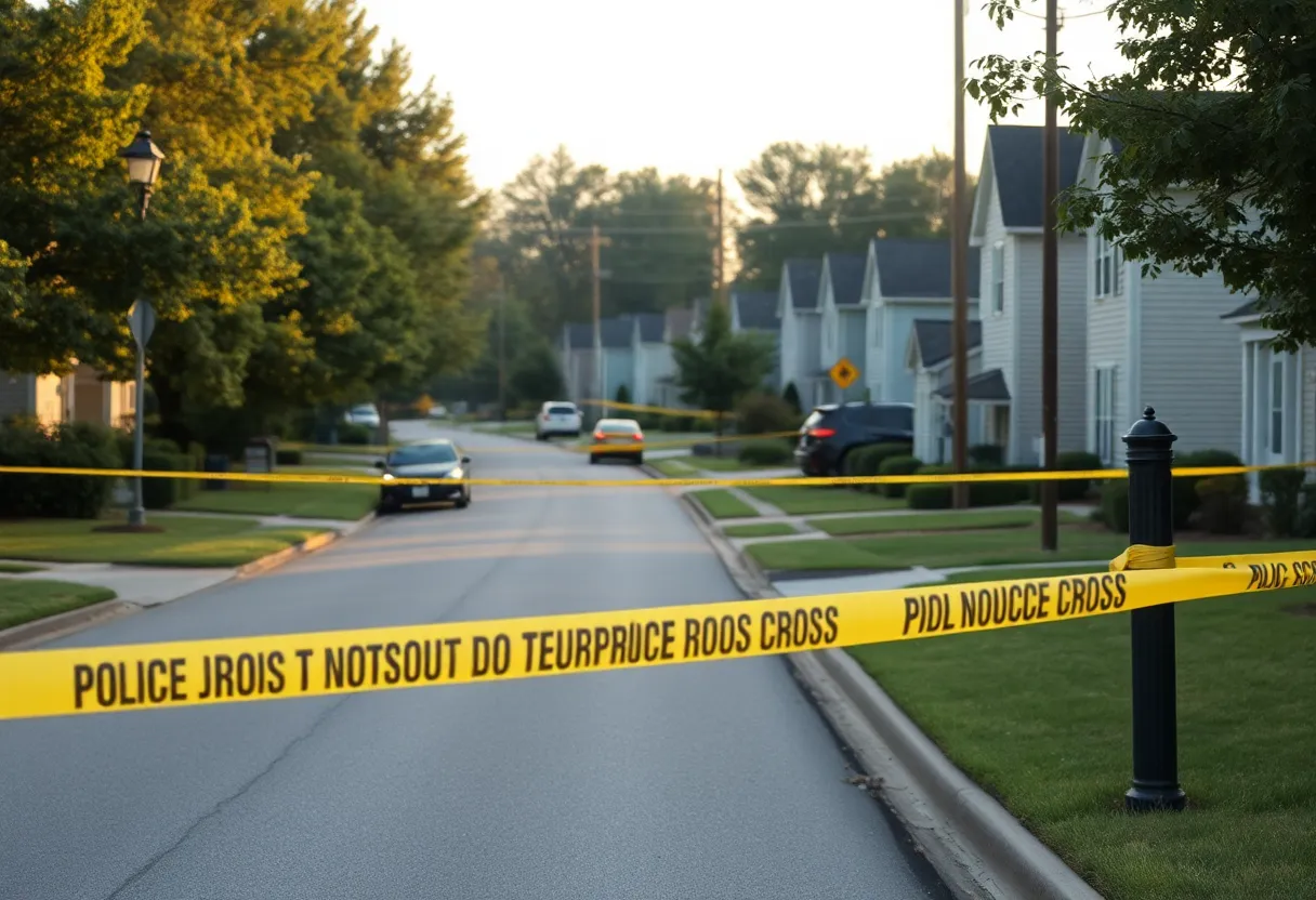 A crime scene investigation with police tape in a Huntsville neighborhood.