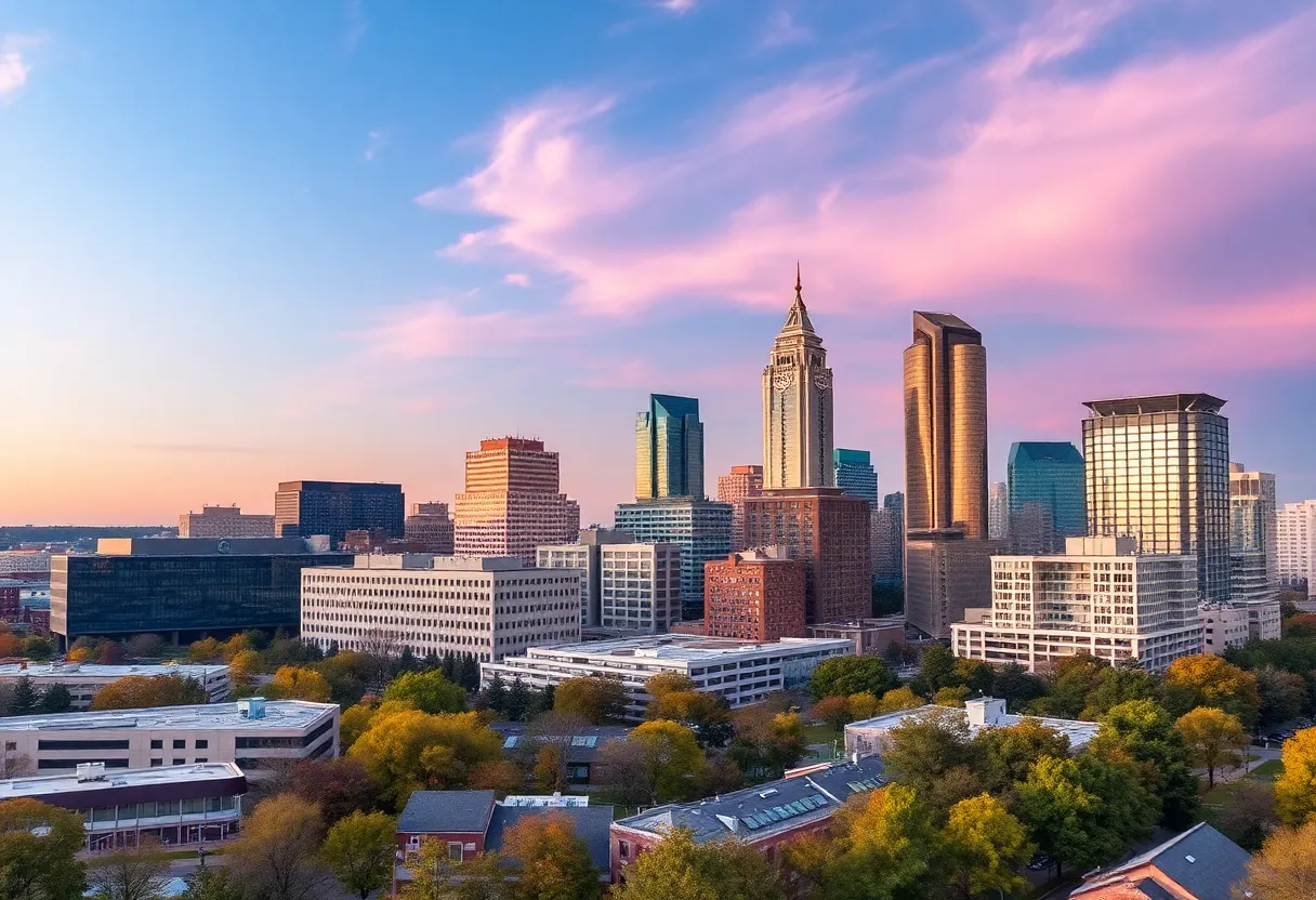 Skyline of Huntsville, Alabama showcasing modern buildings and technology