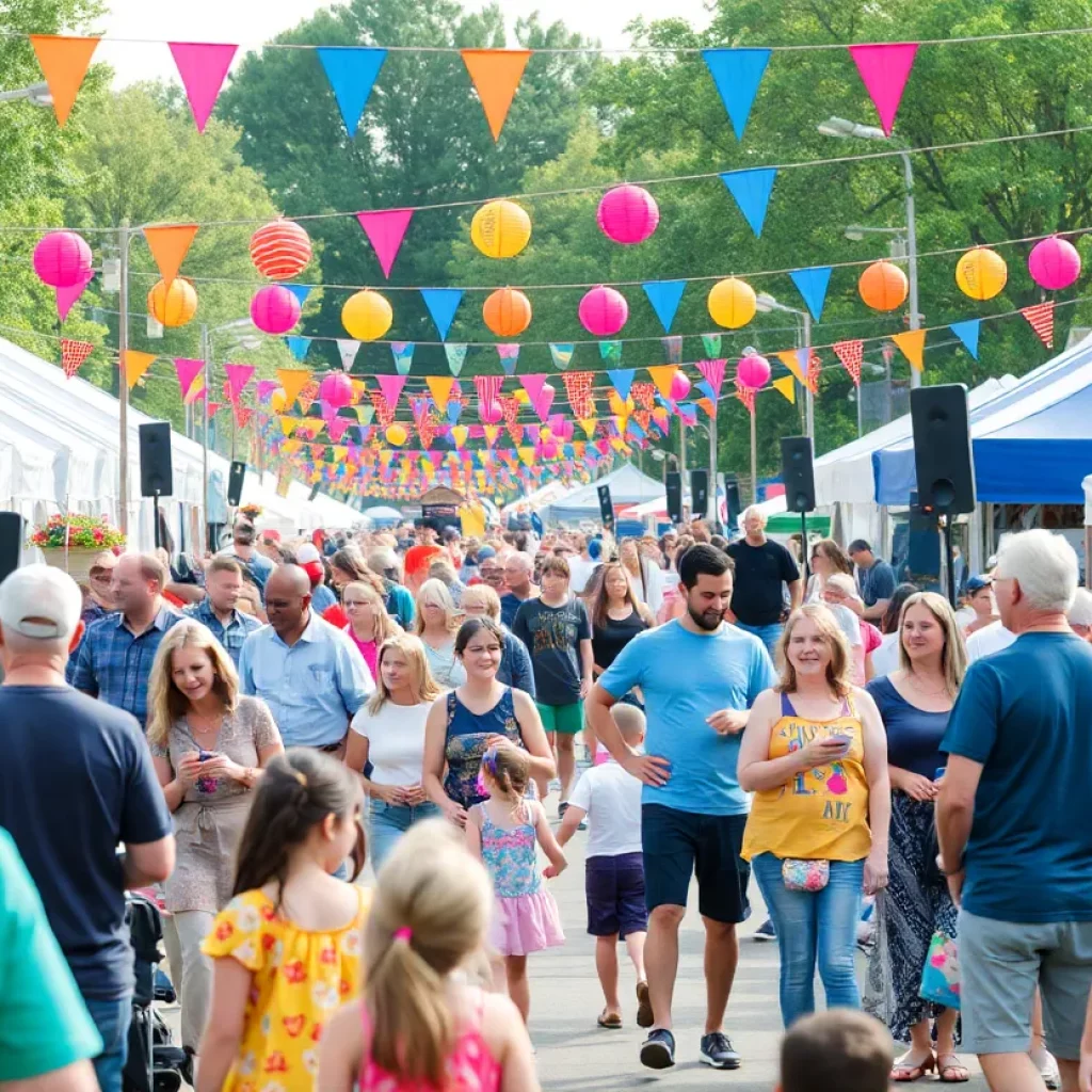 Crowd enjoying music and festivities in Huntsville during a community event