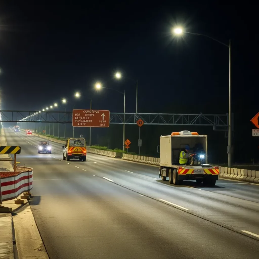 Nighttime construction work on Huntsville road
