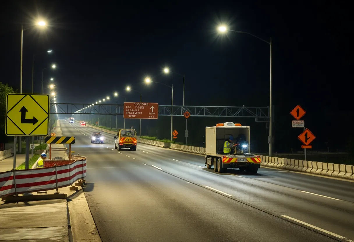 Nighttime construction work on Huntsville road