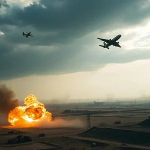 Military conflict scene depicting Israeli and Iranian military actions