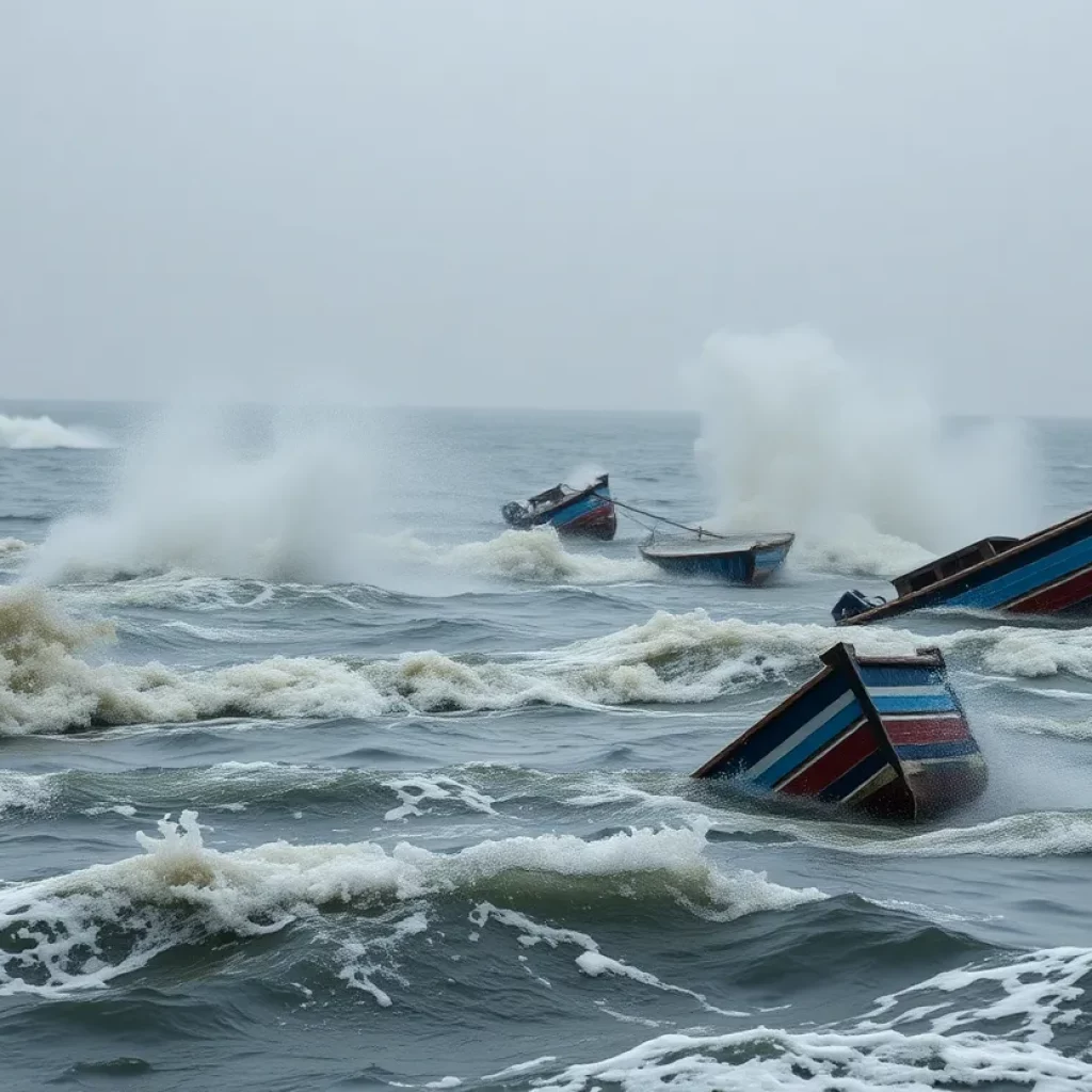 Capsized boats on Lake Tahoe during a storm