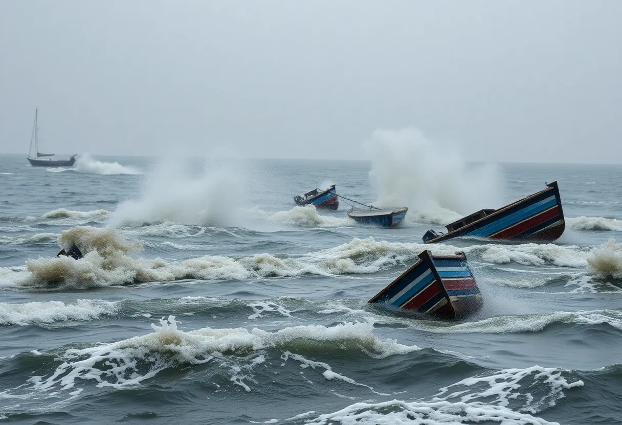 Capsized boats on Lake Tahoe during a storm