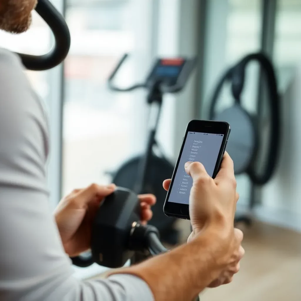 Individual exercising while learning a new language on a smartphone app