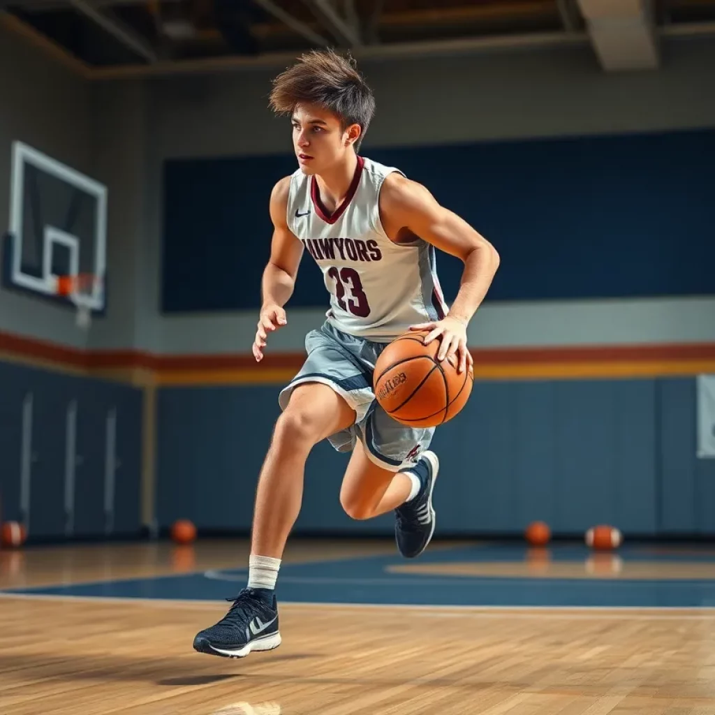 High school athlete playing basketball and football