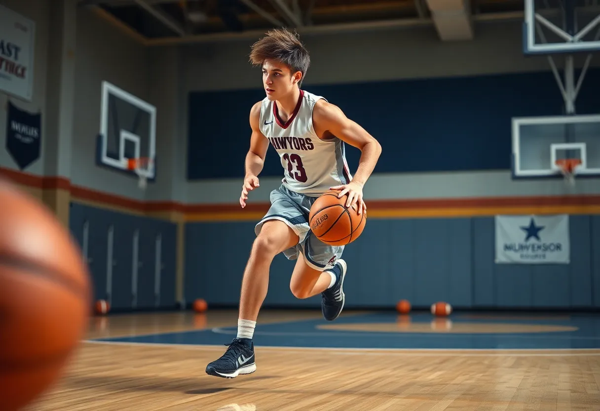 High school athlete playing basketball and football