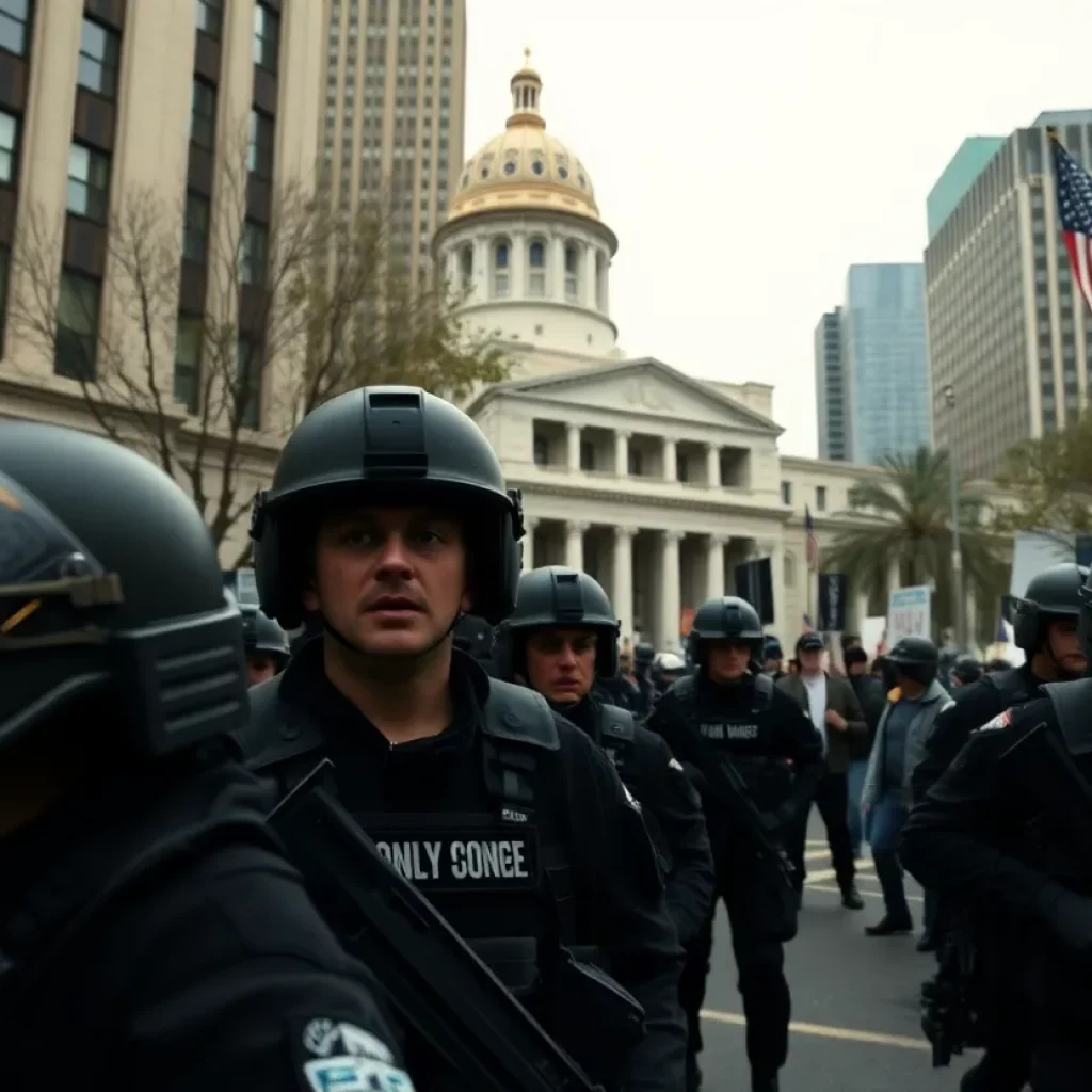 US Marines stationed outside federal building during protests