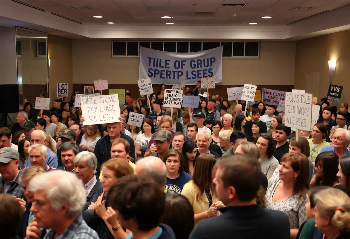 Fundraiser event showcasing community engagement with banners and attendees.