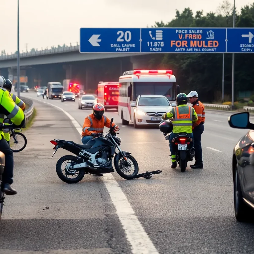 Emergency responders at a motorcycle accident site on Wall Triana Highway