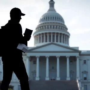 Silhouette representing national security issues with documents.