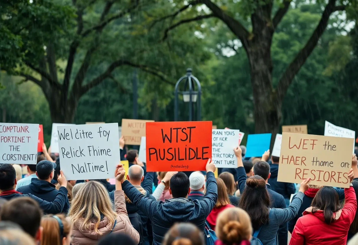 Participants gathering during the No Kings protest in Huntsville, Alabama.