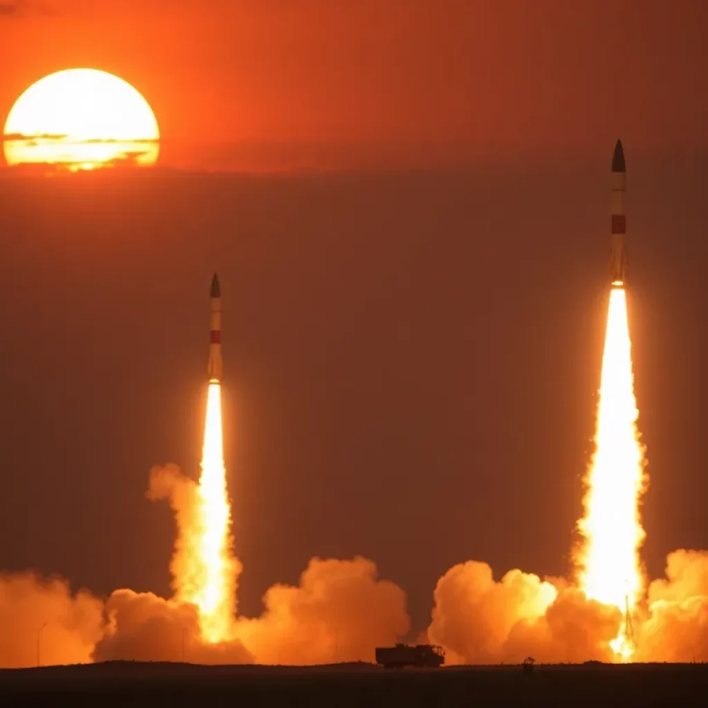 Missile launches in North Korea showcasing military technology