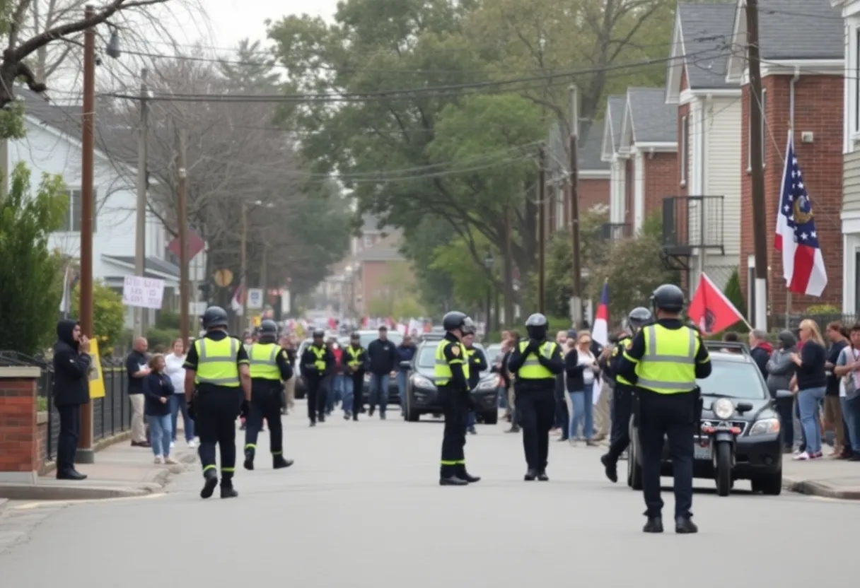 Police presence in a neighborhood during protests