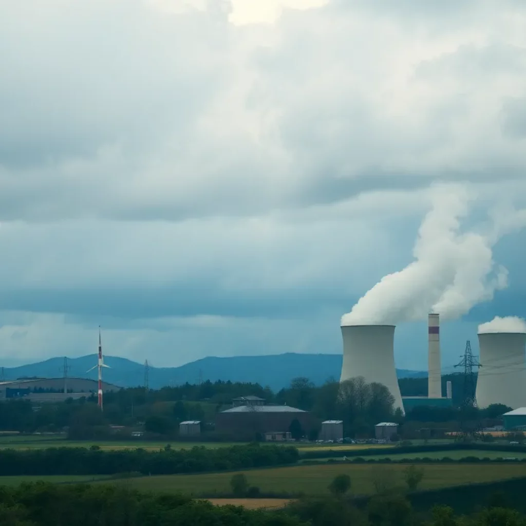 Industrial power plants emitting smoke and pollution