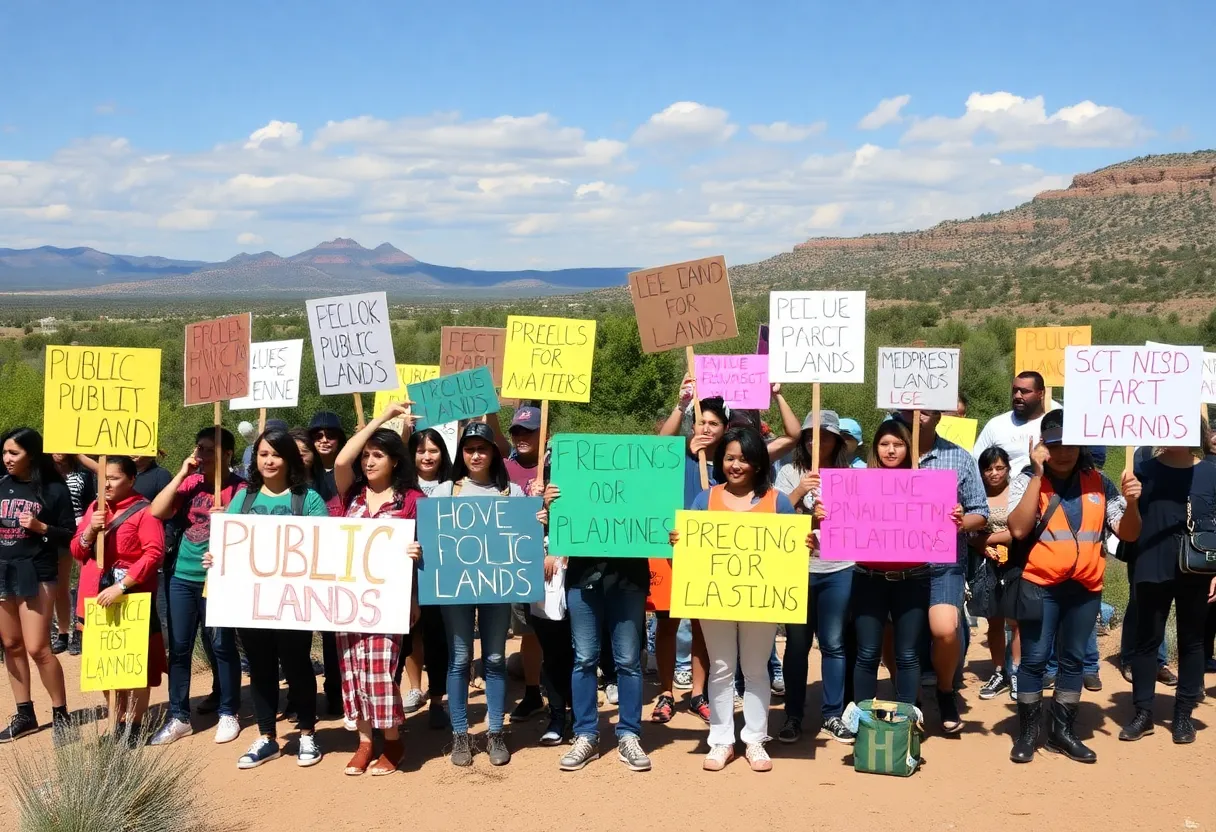 Demonstrators holding signs supporting public land preservation