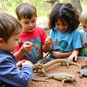 Children learning about reptiles at Chapman Mountain Nature Preserve