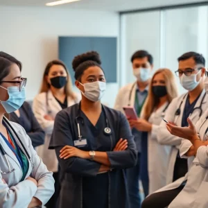 Healthcare professionals discussing vaccination policies