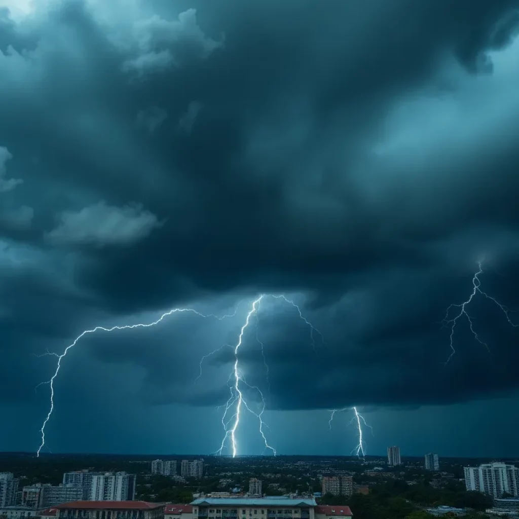 Dramatic clouds and lightning indicating severe weather.