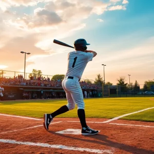 Softball player hitting a home run during a game