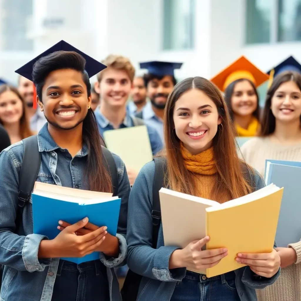 Students celebrating their academic achievements in a school environment.