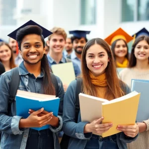 Students celebrating their academic achievements in a school environment.