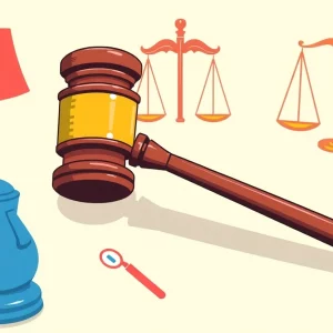 Gavel with justice and healthcare symbols