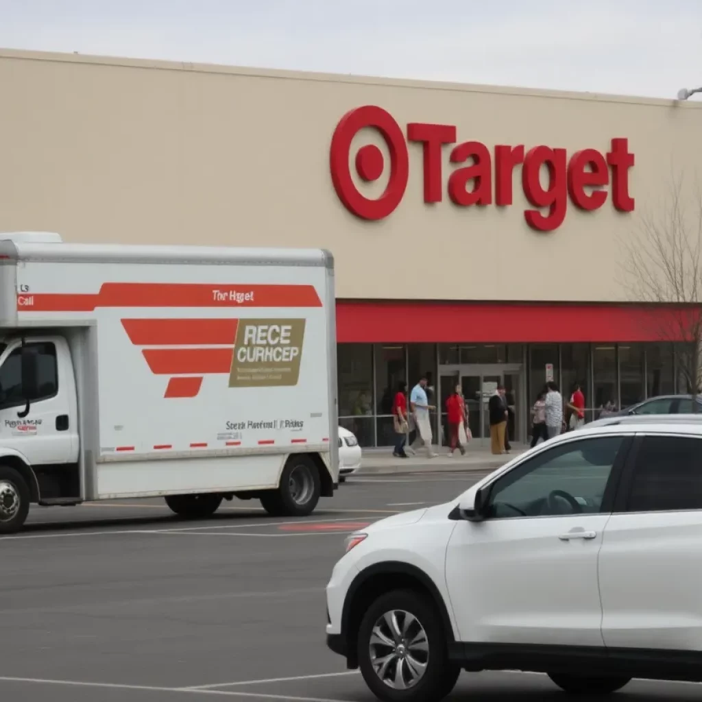 Target store parking lot with U-Haul truck and Honda SUV