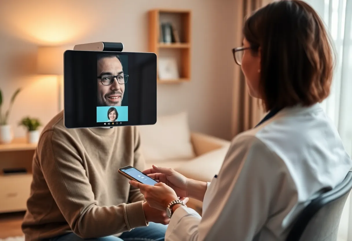Patient engaging in a telemedicine consultation with a psychiatrist.