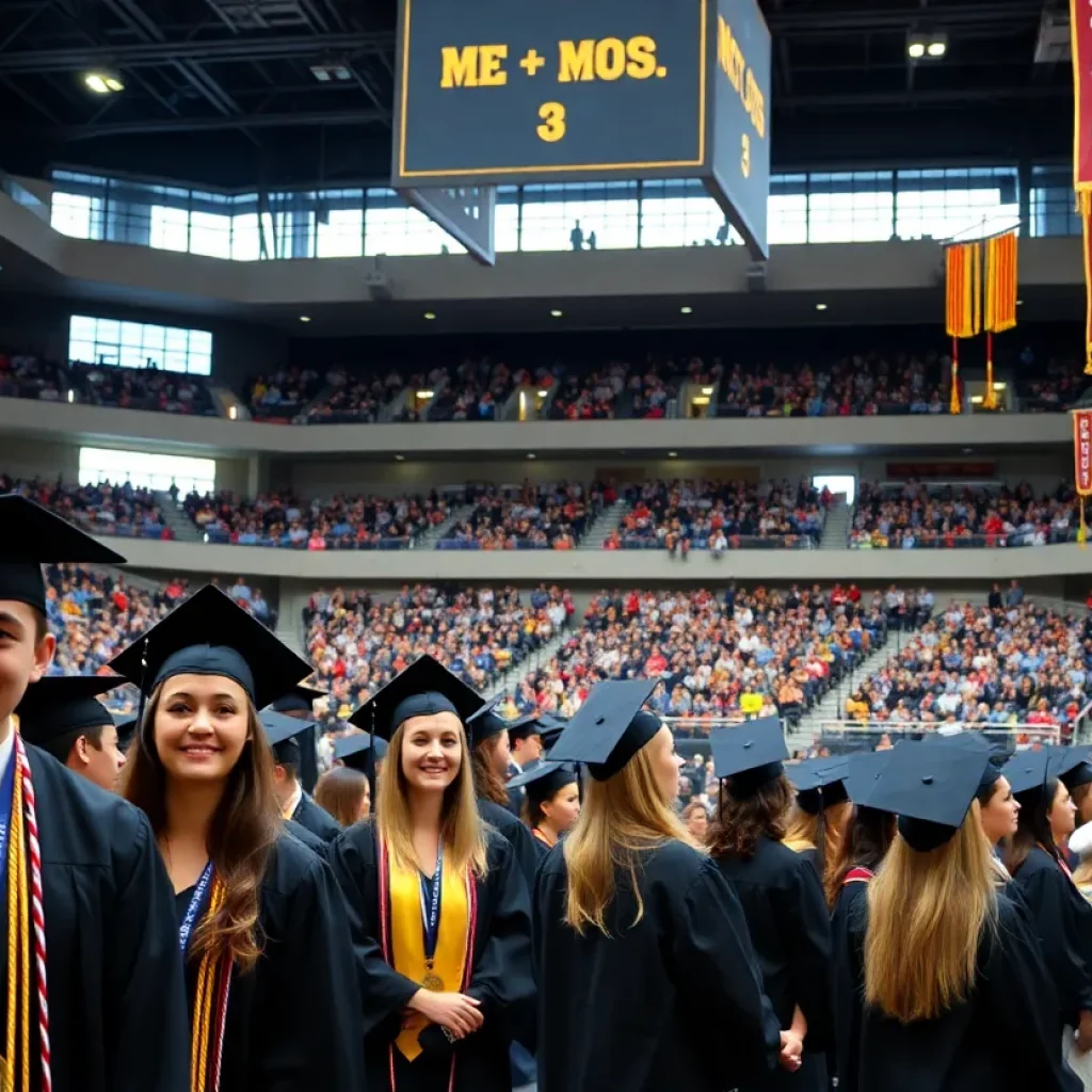 Diverse graduates celebrating at the University of Alabama graduation ceremony.