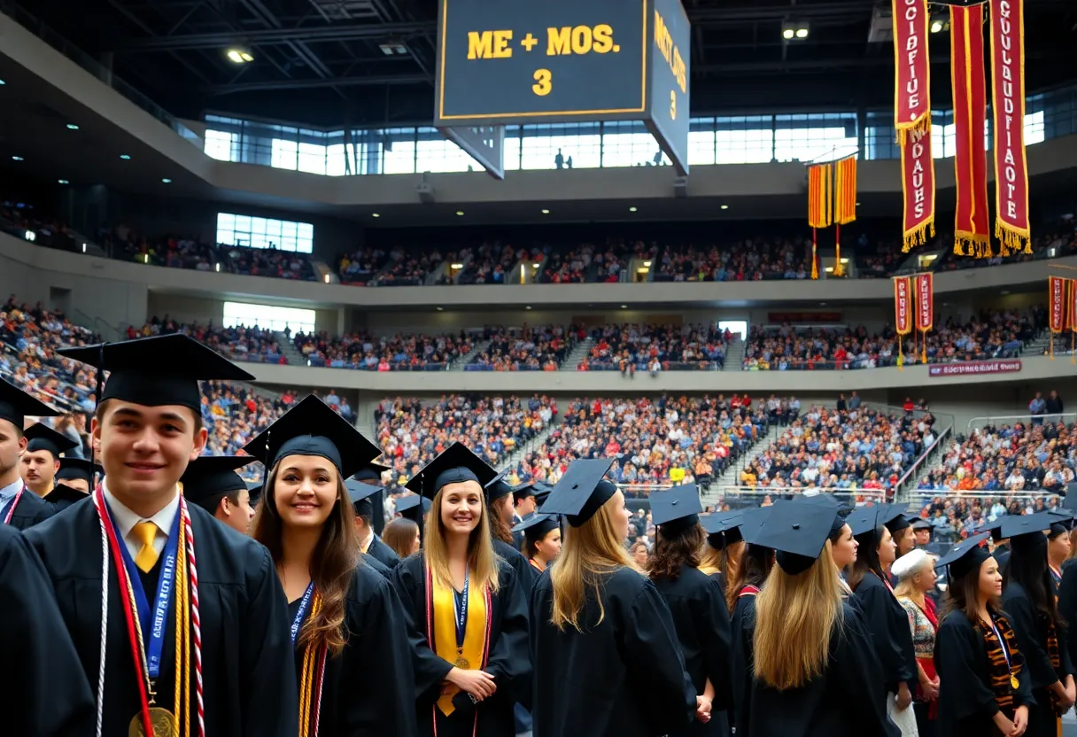 Diverse graduates celebrating at the University of Alabama graduation ceremony.