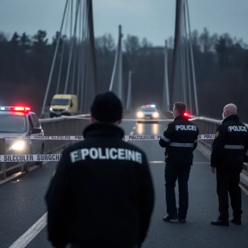 Police investigating a crime scene on Whitesburg Bridge